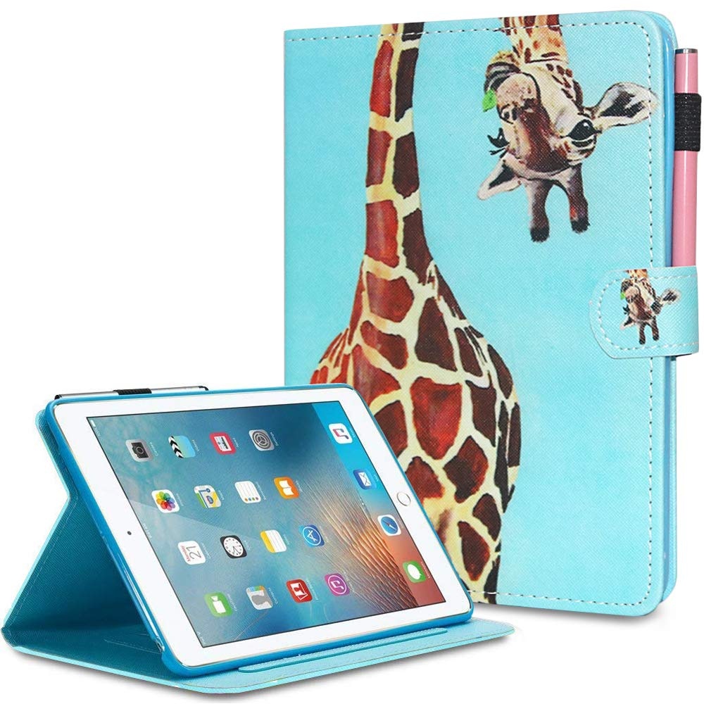 AUSMIX iPad 9.7 Zoll 2018/2017 Folio-Hülle, iPad Air/Air 2 Hülle, süßes Muster, Smart Wallet Schutzhülle für Apple iPad 9.7 Zoll 6. / 5. Generation mit automatischer Schlaf-/Wachfunktion, Giraffe.