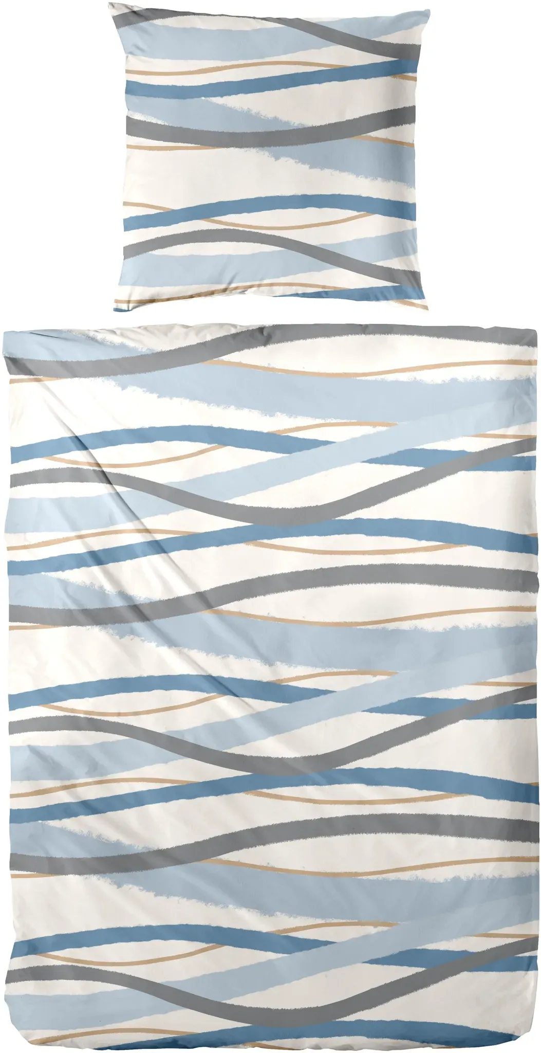 Bettwäsche PRIMERA "Biber-Bettwäsche Whips", grau, blau, B/L: 155cm x 220cm, 1 Stk., 1 Stk., Biber, B/L: 80cm x 80cm, 2 Stk., Biber, Obermaterial: 100% Baumwolle, Bettwäsche, Bettwäsche, mit modernen Linien