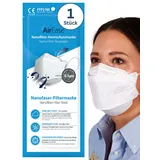 Air Ease FFP2 Masken 1 Stück, Fischform, weiß, CE 2233 zertifiziert, einzeln verpackt, atmungsaktiver Mundschutz und Atemschutzmaske, ohne Ventil