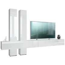 Vladon Wohnwand, Weiß Hochglanz, Holzwerkstoff, 330x204x39 cm, Wohnzimmer, Wohnwände, Wohnwand-Sets