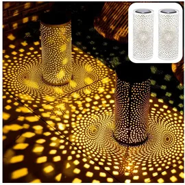 Marrakesch Orient & Mediterran Interior Laterne Metall 30 cm 2er Set Solar LED Weiß/Gold