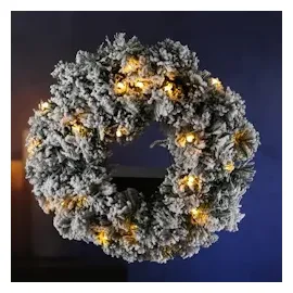 MARELIDA LED Tannenkranz Türkranz Advent beschneit beleuchtet Timer Batterie grün