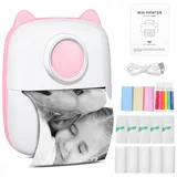 iBazal Mini Drucker, Taschendrucker - Tragbarer Fotodrucker, Wireless Thermodrucker für Smartphone Bluetooth mit 13 Rollen Papier, Sticker Drucker für Journal, Studium, Notizen, Bilder, Fotos Rosa