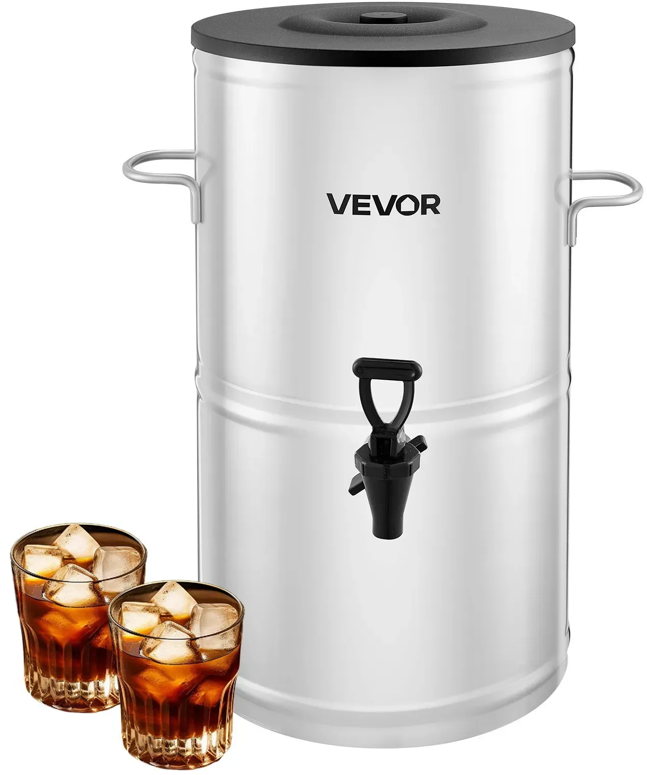 VEVOR Eisteespender Getränkespender aus 304 Edelstahl 15 L Getränkedispenser mit Zapfhahn & Griff, geeignet für heiße und kalte Getränke, für Eistee, Kaffee, Wasser in Cafés und Restaurants