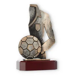 Pokal Zamakfigur Fußballausrüstung altgold auf mahagonifarbenen Holzsockel 22,5cm