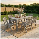 NJLyuhome Esstisch Allwetter-Outdoor-Esstisch mit Schirmloch, 175 x 81 x 75 cm (1-St), wetterfest & pflegeleicht, für Terrasse, Garten & Balkon grau