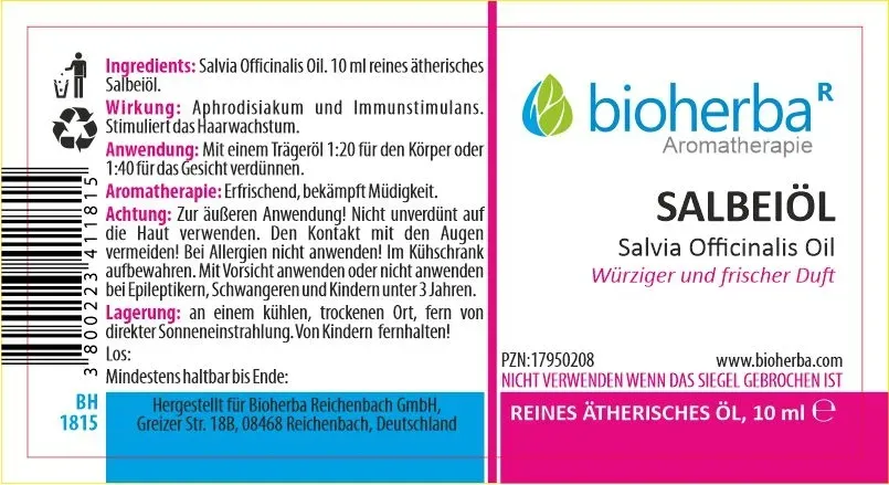 Salbeiöl Salvia Officinalis Oil Reines ätherisches Öl 10 ml