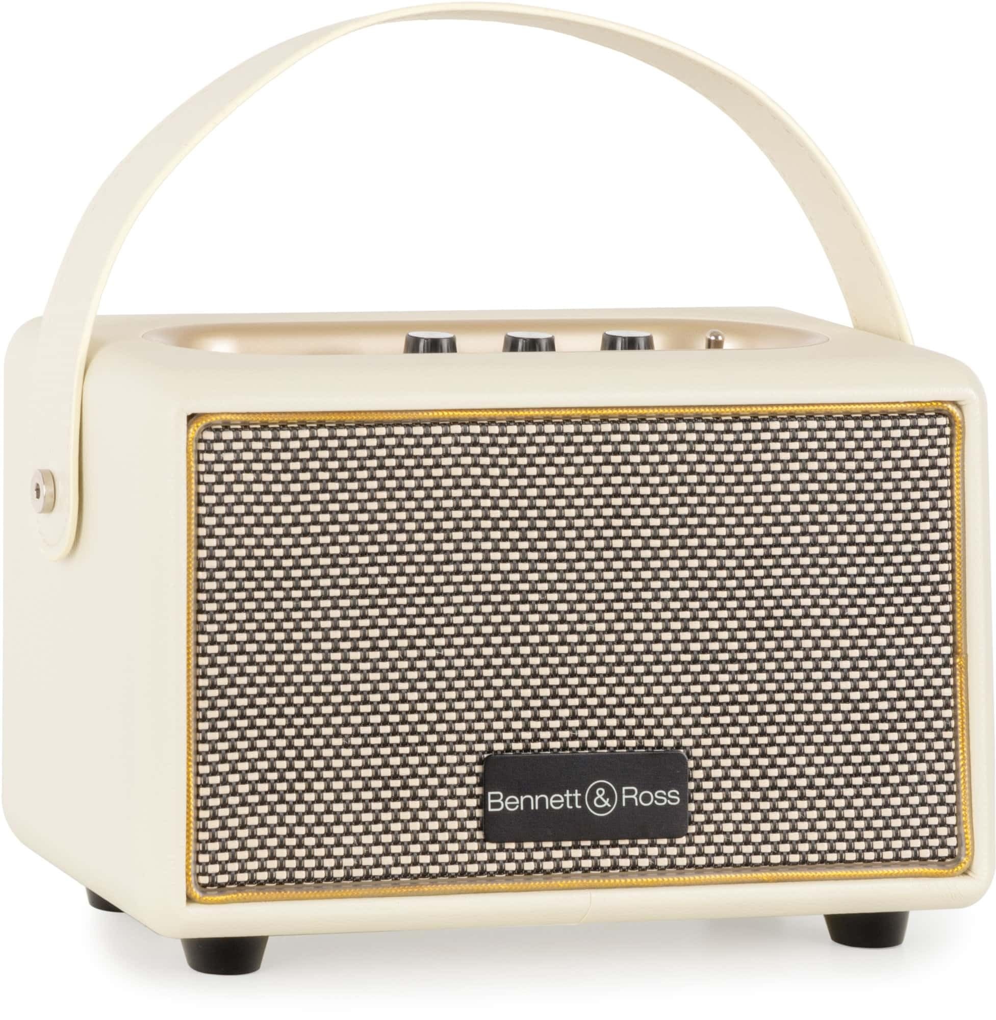 Bennett & Ross BB-820CW Blackmore Junior - Retro Bluetooth Lautsprecher in Lederoptik mit 5200 mAh Akku - Vintage Speaker mit 20W - MicroSD-Eingang mit MP3-Player - Aux-in - Weiß