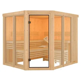 Karibu Sauna Ainur 3 Superior mit Eckeinstieg 68 mm Ohne Dachkranz Ohne Ofen