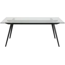 Monti Esszimmertisch 90x180 cm mit Glasplatte und schwarzen Gestell.