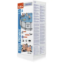 BESTWAY Steel Pro Max Frame Pool Set 488 x 122 cm lichtgrau inkl. Filterpumpe + Zubehör