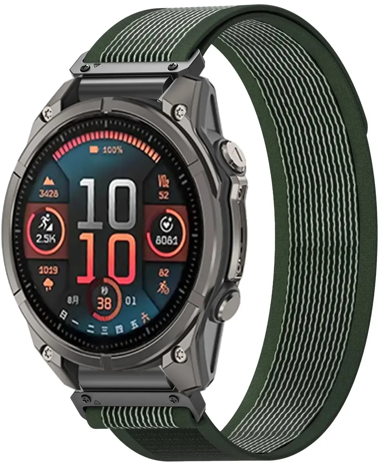 Strap-it Garmin Approach S70 (42mm) Armband Nylon 'Premium' für Garmin Approach S70  - 42mm - Armeegrün - Klettverschluss