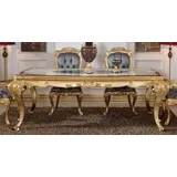 Casa Padrino Luxus Barock Esstisch Weiß / Braun / Gold - Prunkvoller Massivholz Esszimmertisch im Barockstil - Prunkvolle Barock Esszimmer Möbel