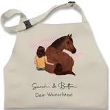 Kinderschürze Schürze Kinder Jungen - Pferd - Pferdemädchen Namen - Pferde Mädchen Geschenk - 7-14 Jahre - Natur Weiß - pferdemotiv pferden küchenschürze reiter zum selber gestalten - 7-13 Jahre