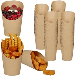 Relaxdays Kraftpapier Becher 100er Set, abgeschrägt, Pommes, Eis, Popcorn, Snacks to go, 400ml, Snackbecher Pappe, braun