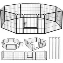Juskys Welpenauslauf 8-teilig Metall Schwarz 160 cm x 160 cm x 60 cm