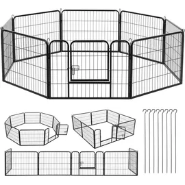 Juskys Welpenauslauf 8-teilig Metall Schwarz 160 cm x 160 cm x 60 cm