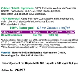 VitalLife Natur Pur Weihrauch Boswellia Serrata Kapseln 180 St.