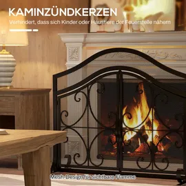 Homcom Kaminschutzgitter, Kamingitter mit magnetischen Türen, Kaminfunkenschutz, Ofenschutzgitter, dekoratives Netz, Stahl, 105 x 80,5 cm, Schwarz
