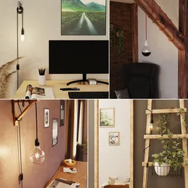 ledscom.de Textilkabel LEHA, Stecker, Schalter, schwarz, 3 m, Lampen-Fassung, 1x E14 max. 60W