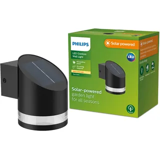 Philips Outdoor Solar Fyve Wandleuchte 1,5W, Tageslichtsensor, 2700 Kelvin, IP44 wetterfest, schwarz