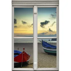 Wandsticker QUEENCE "Boote am Strand", bunt, T:0,1cm, Wandtattoos, Wandsticker, Wandbild, selbstklebend, 3D, Fenster