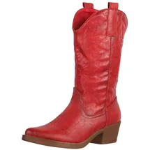 Elara Damen Cowboy Stiefel Biker Boots Chunkyrayan 301-A32P Rot-37 - 37 EU