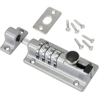 HMF Riegelschloss Türriegel mit 4-stelligem Zahlencode aus Zinklegierung, 12,2 x 4 x 4,8 cm, Silber