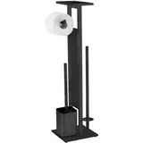 Wenko Stand WC-Garnitur Mod. Debar mit Ablage, aus rostfreiem Edelstahl, Bodenplatte aus schwarzem Sicherheitsglas, 21 x 70,5 x 18 cm