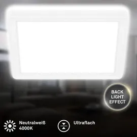 B.K.Licht Briloner Slim Case LED Deckenlampe, Indirektes Licht, Neutralweißes Licht, Weiß, 19 x 19 x 3 cm