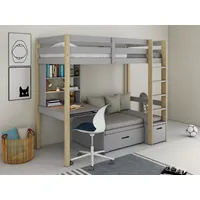 LÜTTENHÜTT »"HENNE" TOPSELLER! Hochbett, Ideal für kleine Räume, 2 Schlafplätze«, (zweiter Schlafplatz ausziehbar, B/H/T ca. 208/180/105cm), mit Polsterauflagen+ Schreibtisch + Stauraum, mehrere Farben, grau