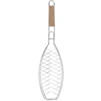 Esschert Design Grill-Fischhalter 58 cm aus Edelstahl & Eschenholz