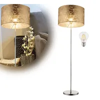 Bmf-versand Stehlampe Wohnzimmer Stehleuchte LED Leselampe Textil Schirm Gold