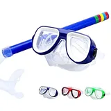 Kinder Schnorchelmaske Schnorchelset Taucherbrille Schwimmbrillen 3-9 Jahre alt, Schnorchelset Kinder Schnorcheln Taucherbrille Panorama Sichtfeld Tauchmaske Schnorchelmaske Tauchen Set (Blau)