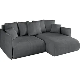 altdecor Ecksofa Cord mit Schlaffunktion 3-Sitzer Dunkelgrau