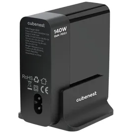 CubeNest S5D0 PD 3.1. 3*USB-C+2xUSB-A GaN-Adapter 140W Schnellladegerät USB-C-Kabel Desktop-Ladegerät - Schwarz