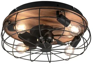 Reality Leuchten Deckenventilator Trondheim Alu, Eisen, Stahl & Metall Schwarz, Braun Schwarz /