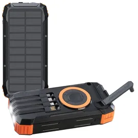 Revolt Kurbel-Solar-Powerbank, 20.000 mAh, USB-C PD 20 W, Qi-kompatibel, LED