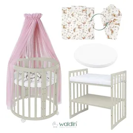 Waldin Babybett OWAL Kinderbett 7in1 mit Matratze, mitwachsendes Kinder-Bett