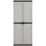 Gecheer Gartenschrank Kunststoffschrank Geräteschuppen Spindschrank Terrassenschrank Balkonschrank Schrank mit 2 Türen und 3 Einlegeböden Grau & Schwarz 68x40x168 cm