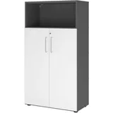 bümö flexi Aktenschrank abschließbar mit Flügeltüren & 1 Regalfach in Graphit/Weiß, Büroschrank mit werkzeuglosem Schnellmontage-Klicksysten in