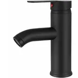 Mattschwarzer Wasserhahn, Kupfer-Waschbecken-Mischbatterie, heißes und kaltes Wasser, matter Waschtisch-Wasserhahn, elegantes und Retro-Design,