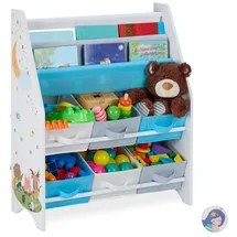 Relaxdays Kinderregal mit 6 Boxen & 2 Hängefächern Weiß,Hellblau,Grau