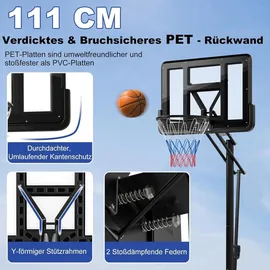 Costway Basketballständer 245-305cm höhenverstellbar, Basketballkorb mit Ständer, 2 Rädern & Gewichtssack, Mobile Basketballanlage