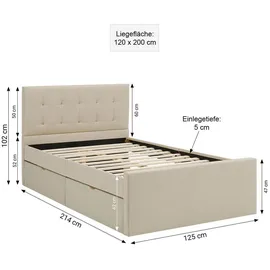 Homestyle4u Polsterbett 120 x 200 cm Beige