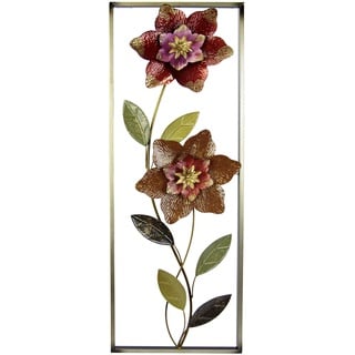 Flair Flower Metall Wandskulptur Blätter Metallbild Wandbild Blume Bild 3D Skulptur Einzigartig Terrassendeko Wandrelief Abstrakt Extravagant Geschenk Designer Wandobjekt Blüten,Rot,ca.88x30cm