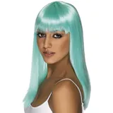 Smiffys Glamourama Perücke, Neon-Aquamarinblau, Lang, Glatt mit Pony Halloween