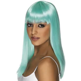 Smiffys Glamourama Perücke, Neon-Aquamarinblau, Lang, Glatt mit Pony Halloween