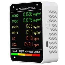 6 In 1 PM2,5 PM10 HCHO TVOC CO CO2 Multifunktionaler Luftqualitätsdetektor CO Kohlendioxid weiß