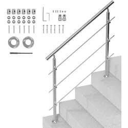 VEVOR Geländer Edelstahl Treppengeländer Handlauf 3 Querstäbe 1200x104x1060mm